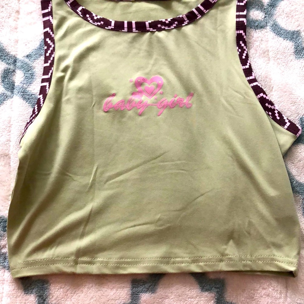 Sage and pink tank top that says “baby girl”